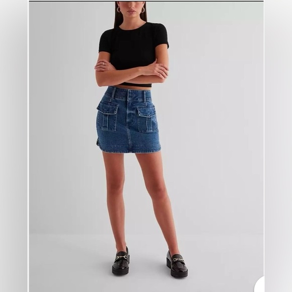 Express Dresses & Skirts - NWT Express High Waisted Utility Mini Denim Skirt Size 0